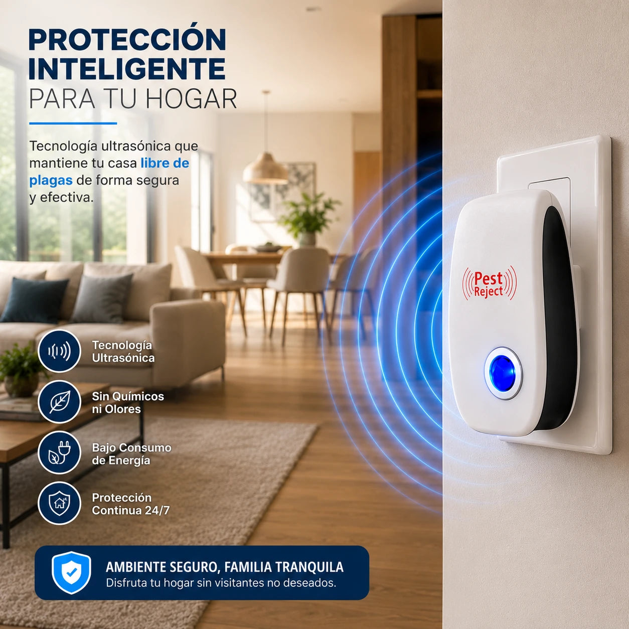 PestShield™ Ultrasonic – Repelente Ultrasónico Antiplagas para el Hogar